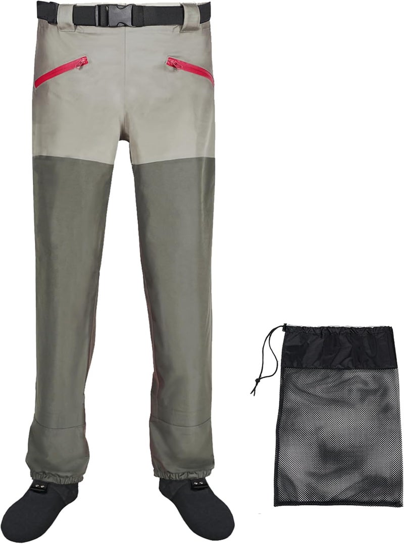 JUSTOOP Store Waist Wader Pants for Men and Women, 3-Ply Breathable Waterproof Fishing Waders with Pockets and Durable Stockingfoot - Image 1